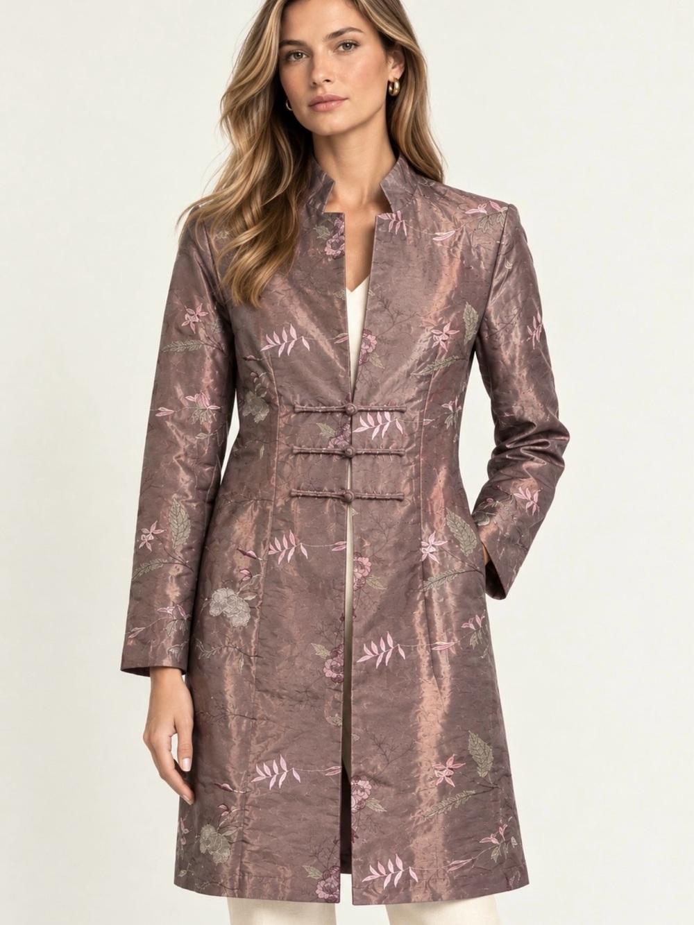Silk Gold / Pink Brocade Mandarin jacket